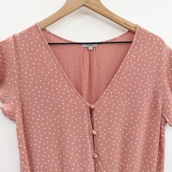 Rails Bretton Rosewood Mini Hearts Flutter Sleeve Top in Pink Size Small - Picture 4 of 11